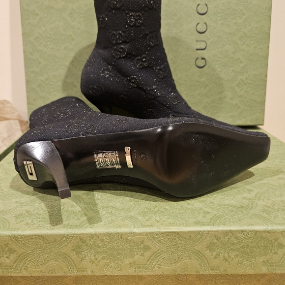 $1,200 GUCCI Demi 75mm logo-jacquard metallic knit ankle boots size 39 US 9 NIB - Picture 8 of 10